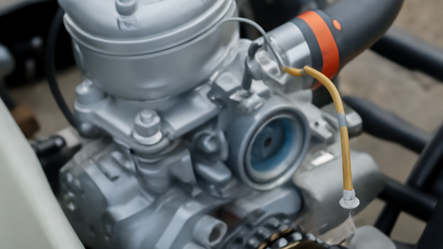 A clean, realistic editorial photograph of 125cc go kart engine, natural light, no text or logos.