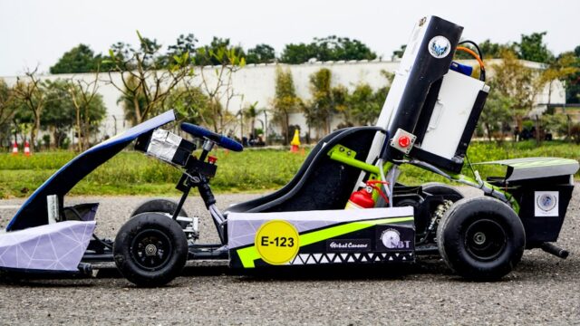 a go kart is parked on the side of the road