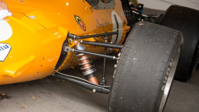 a close up of the front of a racing car