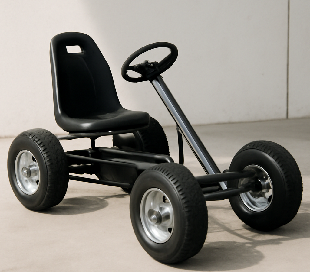 A clean, realistic editorial photograph of pedal go kart for adults, natural light, no text or logos.