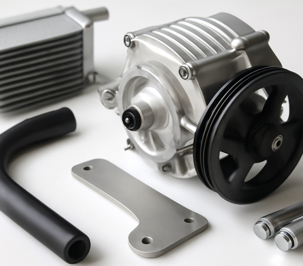 A clean, realistic editorial photograph of predator 212 supercharger kit, natural light, no text or logos.