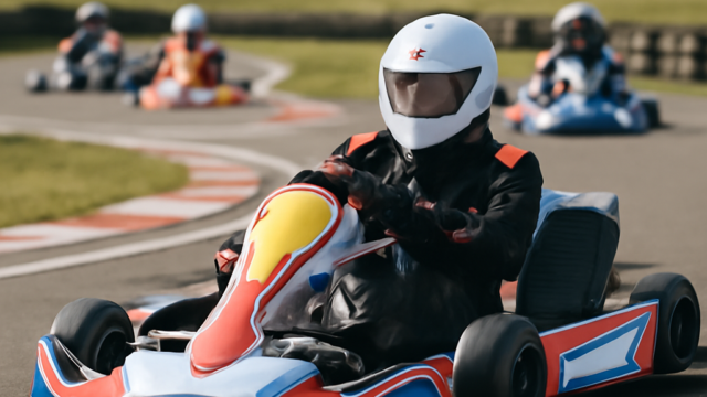 A clean, realistic editorial photograph of shifter kart racing, natural light, no text or logos.