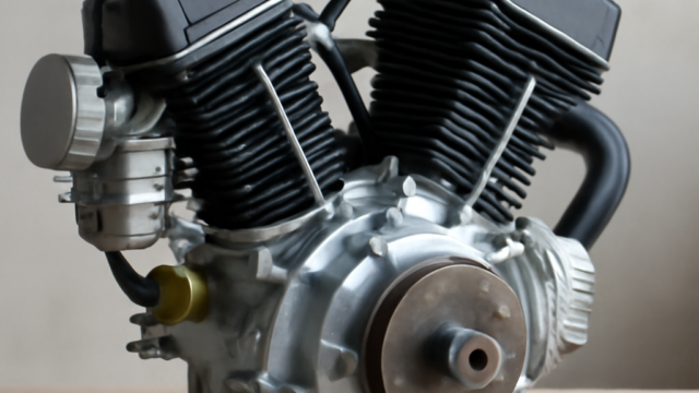 A clean, realistic editorial photograph of v twin go kart engine, natural light, no text or logos.