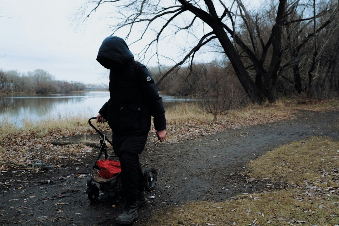 Person with stroller walks on path near river — Pedal Power Go-Kart